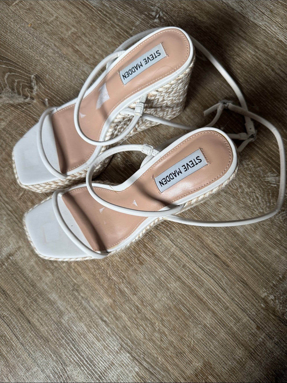NEW Steve Madden White Braided Espadrille Wedge Sandals size 9